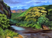 Waimea Swinging Bridge, plein air painting by Kauai artist Helen Turner