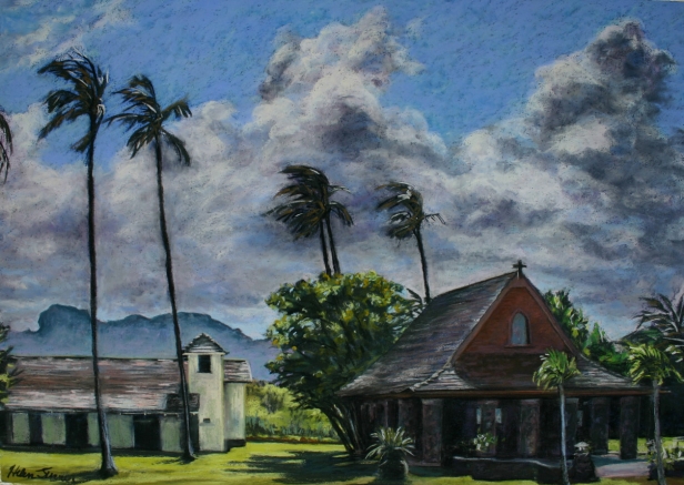 All Saints Church, Pastel artwork by Kauai artist Helen Turner