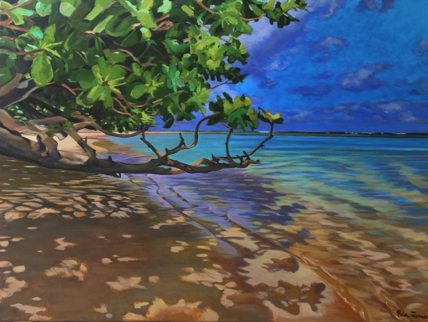 Beach Shadows, Oil artwork by Kauai artist Helen Turner