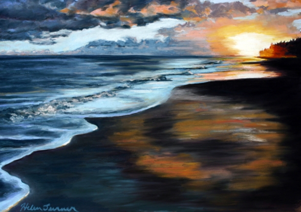 Blacksand Sunset 3, Pastel artwork by Kauai artist Helen Turner