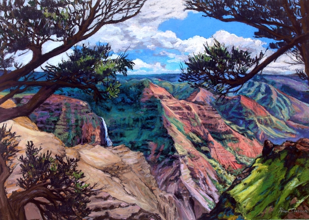 Cedar View of the Canyon, Pastel artwork by Kauai artist Helen Turner