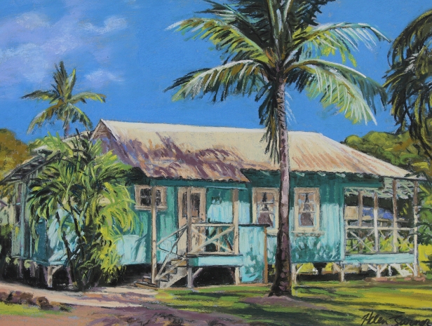 Teal Cottage, Pastel artwork by Kauai artist Helen Turner