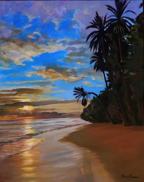 Crooked Palm, Oil artwork by Kauai artist Helen Turner