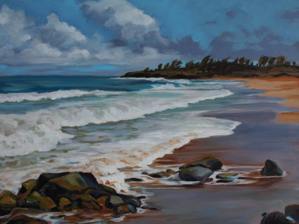 Donkey Beach afternoon, Oil artwork by Kauai artist Helen Turner