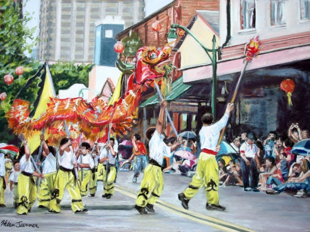 Dragon Parade, Pastel artwork by Kauai artist Helen Turner