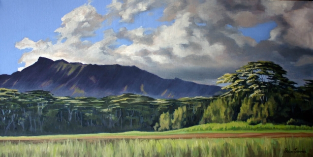 Edge of the Reservoir 2, Oil artwork by Kauai artist Helen Turner