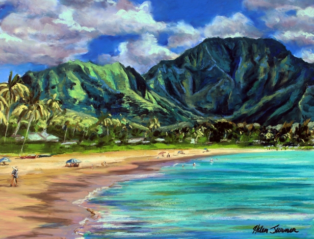 Hanalei Bay, Pastel artwork by Kauai artist Helen Turner