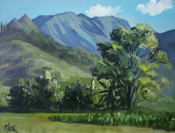 Hanalei Valley plein air, Oil artwork by Kauai artist Helen Turner