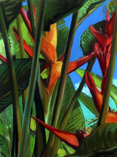 Hidden in the Leaves, Pastel artwork by Kauai artist Helen Turner