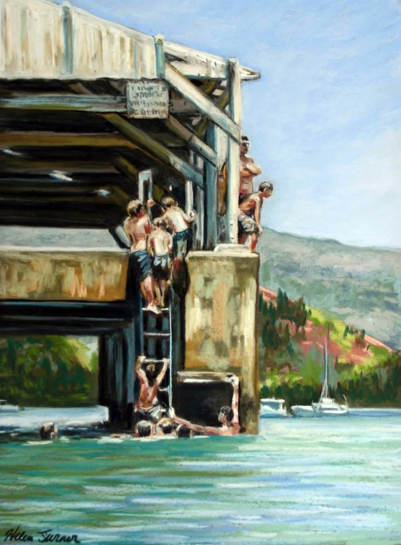 Jumping off the Pier, Pastel artwork by Kauai artist Helen Turner