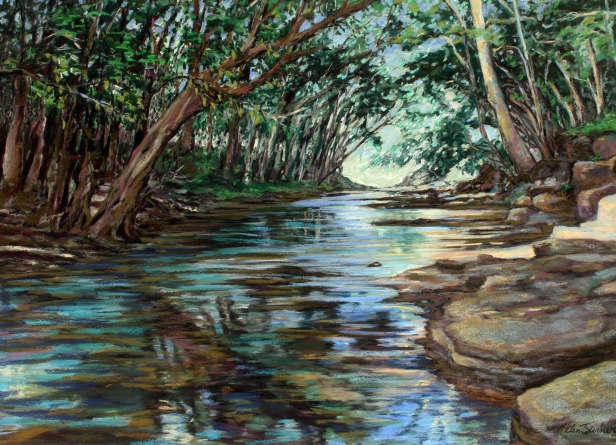 Kapaa Stream, Pastel artwork by Kauai artist Helen Turner
