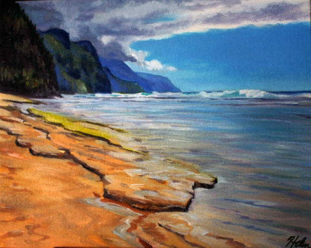Ke'e Beach, little gem, Pastel artwork by Kauai artist Helen Turner
