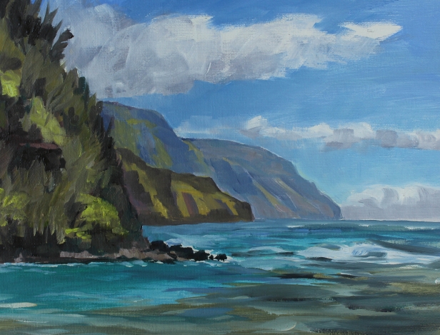 Ke'e plein air , Oil artwork by Kauai artist Helen Turner
