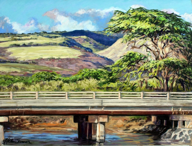 Kekaha Ditch Bridge, Pastel artwork by Kauai artist Helen Turner