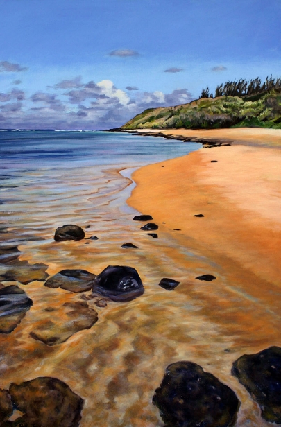 Larsen's Beach Noon, Oil artwork by Kauai artist Helen Turner
