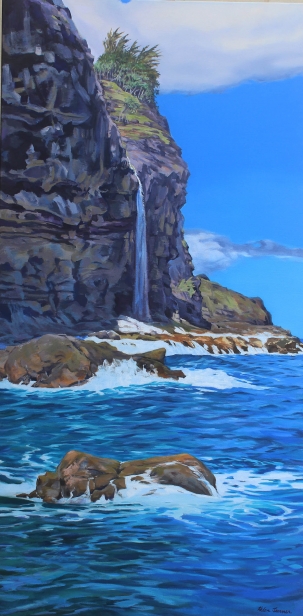 Little Falls of the Pali, Oil artwork by Kauai artist Helen Turner