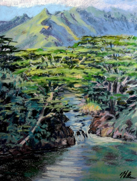 Monastery View, Pastel artwork by Kauai artist Helen Turner