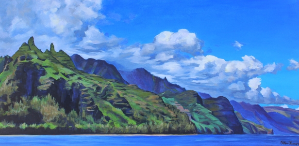 Na Pali from the North, Oil artwork by Kauai artist Helen Turner