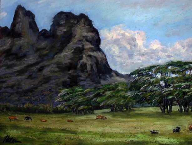 Pastoral east view, Pastel artwork by Kauai artist Helen Turner