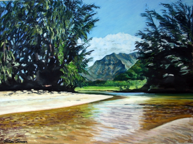 River's End, Hanalei, Pastel artwork by Kauai artist Helen Turner