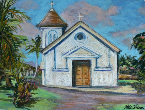 St Raphael's Church, Pastel artwork by Kauai artist Helen Turner