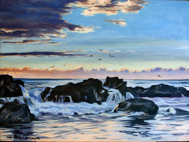 Sunset at Salt Pond 2, Oil artwork by Kauai artist Helen Turner