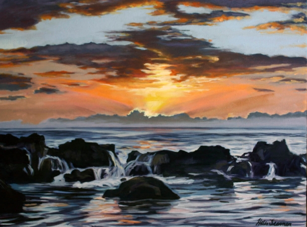 Sunset at Salt Pond 3, Oil artwork by Kauai artist Helen Turner