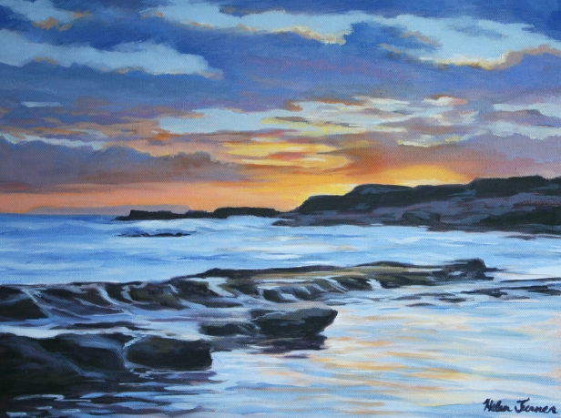 Sunset at Salt Pond, Oil artwork by Kauai artist Helen Turner