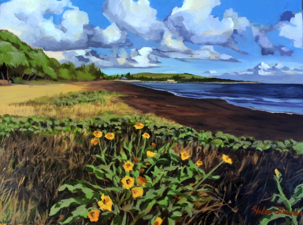 Waimea beach flowers, Oil artwork by Kauai artist Helen Turner