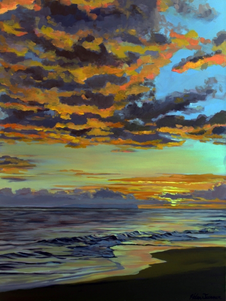 West side sunset view of Niihau, Oil artwork by Kauai artist Helen Turner