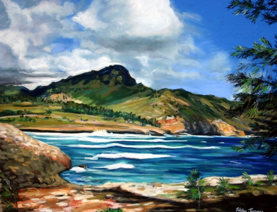 malama Mahaulepu, Pastel artwork by Kauai artist Helen Turner